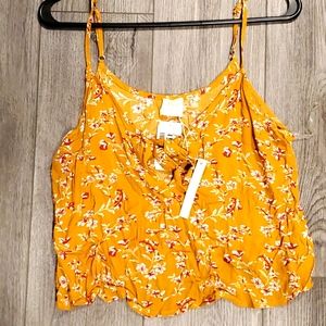 Blush- crop tank. Mustard yellow/floral. Size M. NWT.